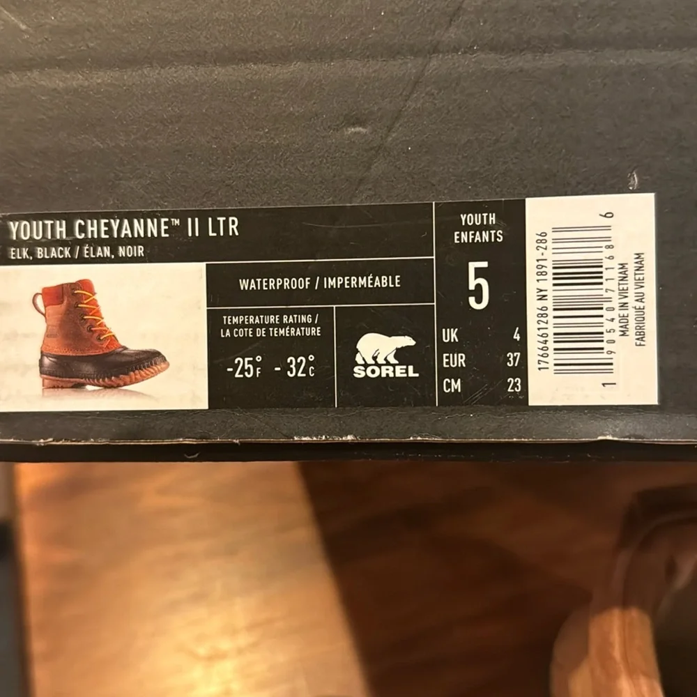 SOREL Youth Cheyanne II LTR Elk Black Waterproof Lace Up Boots 5 Box EXCELLENT
